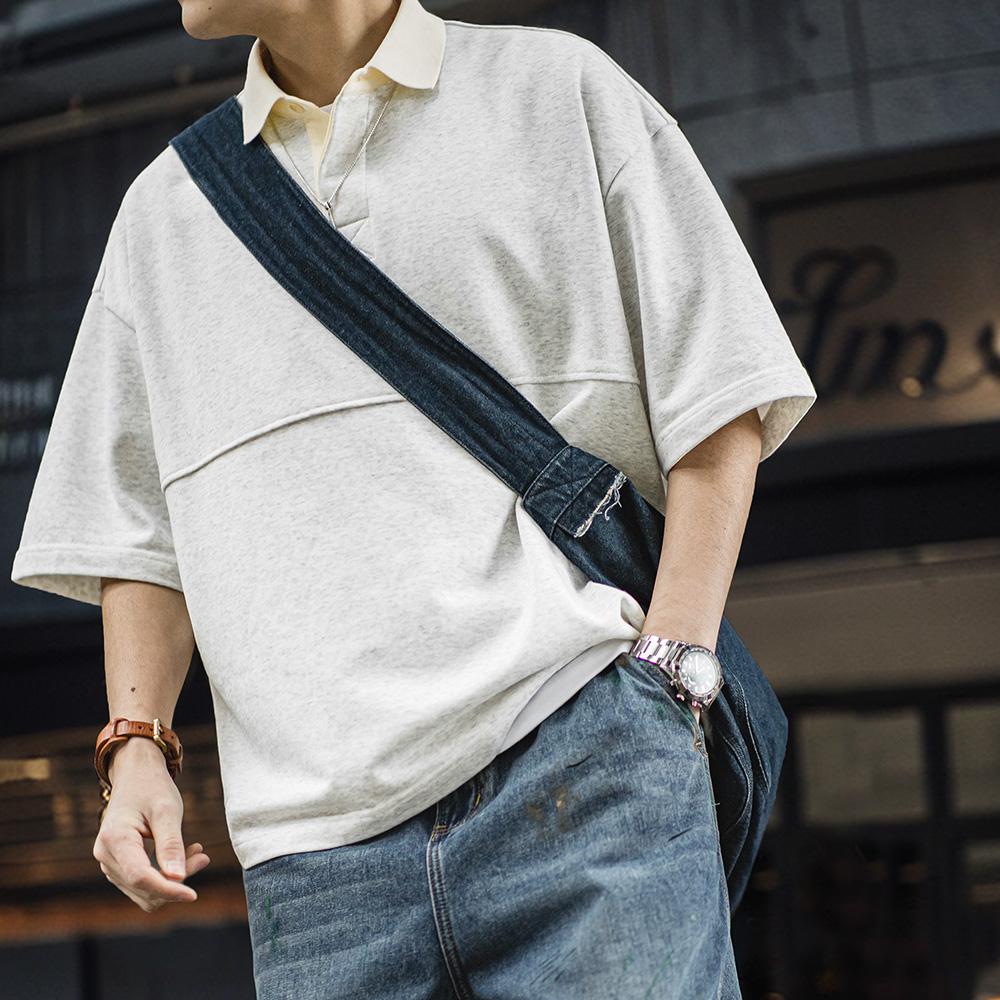 MADEN Retro Knitted Polo Shirt Lapel Collar Casual T-shirt for Men Summer Heavyweight Tshirts Uncle Fu Brand