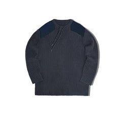 MADEN Herren Patchwork Vertikal Gestreifter Schwerer Strickpullover