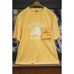MADEN Flock-Grafik Schweres Baumwoll-T-Shirt mit lockerer Passform und Tasche