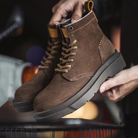 MADEN Retro „Wilderness“-Stiefel aus Wildleder, mittelhoch geschnitten, dicke Sohle, strapazierfähige Qualität, vielseitige Outdoor- und Freizeitschuhe aus Leder 