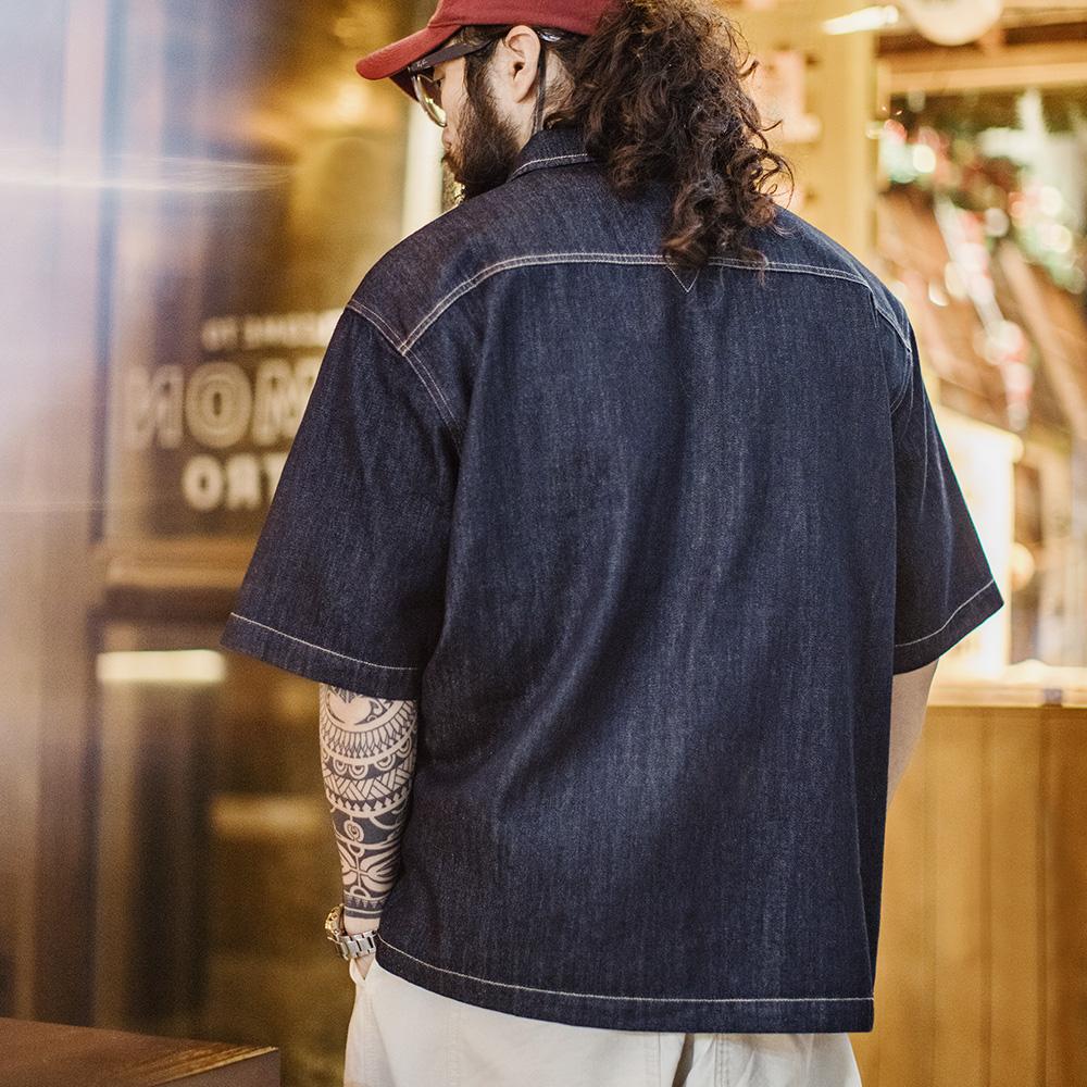 MADEN Boro Jeans-Overshirt mit Indigo-Revers