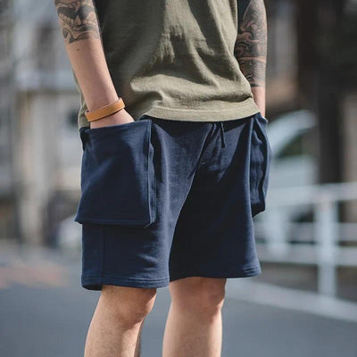 Maden Navy Blue P44 Cargo Shorts Men Loose Cotton Large Pocket Work Tactical Short Pants Joggers Amekaji Casual Knitted Shorts