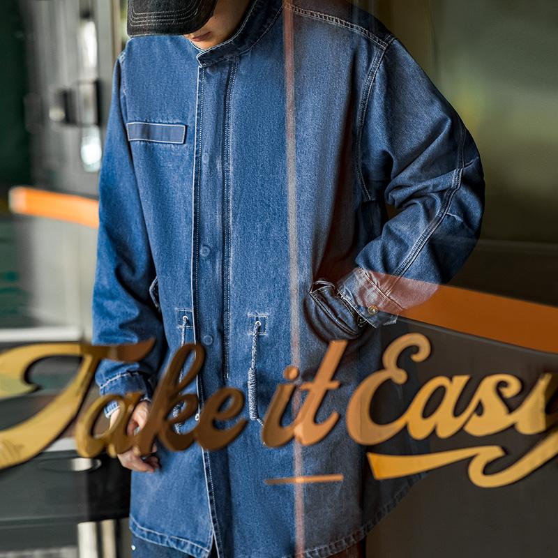 Áo khoác gió nam mùa thu kiểu dáng rộng dài vừa, áo khoác ngoài dáng trench coat đuôi cá bằng vải bò phong cách cổ điển Mỹ Maden American Retro M65
