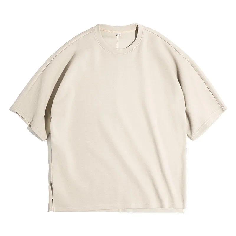 MADEN Solid Air Cotton Men's T-shirts Summer Loose Heavyweight Non-iron Retro Breathable Short-sleeved Tee Trendy