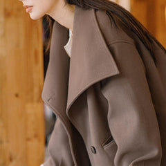 Abrigo de fieltro para mujer MADEN de un solo pecho, abrigo largo tipo gabardina, cuello con solapa, elegante, de calidad, estilo invernal, holgado, retro clásico