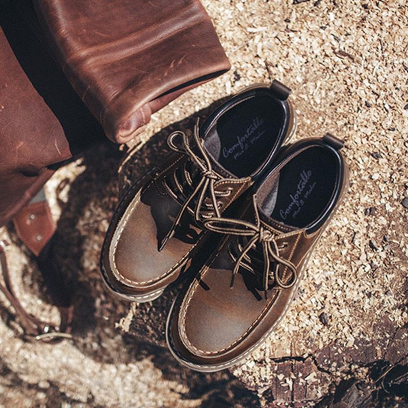 MADEN Men’s Retro Low-Top Leather Boots