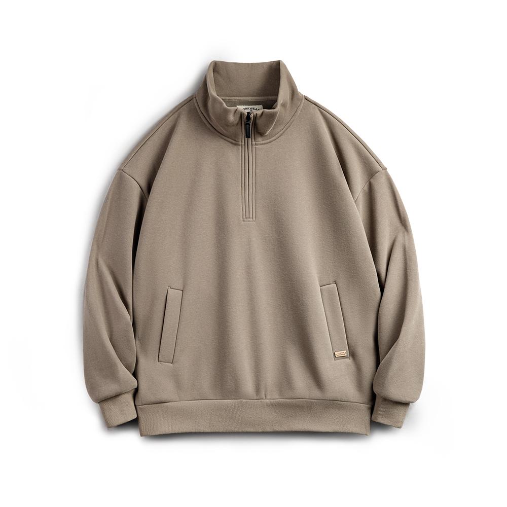 MADEN Herren Halb-Reißverschluss Stehkragen schwerer Fleece Pullover