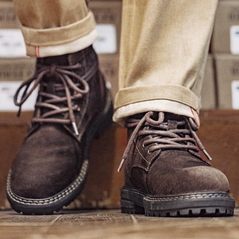 MADEN Retro Brown Mid-Top Leather Desert Boots