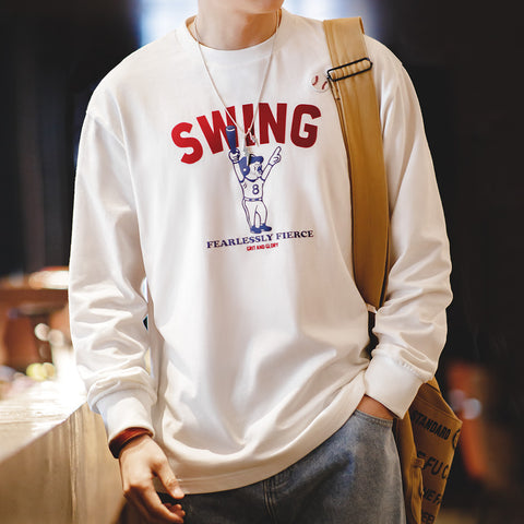 MADEN Retro Letter Print Long Sleeve Tee