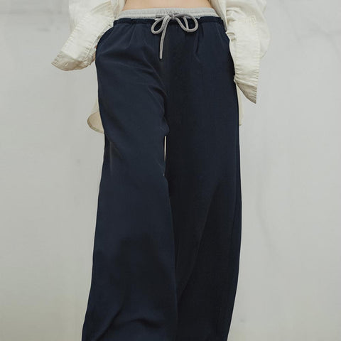 Pantalones de pierna ancha azul marino MADEN para mujer, ajuste holgado, cintura elástica, pantalones casuales, pantalones largos hasta el suelo con caída, pantalones cómodos