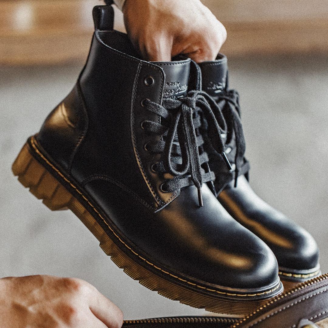 MADEN 6-Loch Weiche Leder Kampfstiefel bis zur Mitte der Wade