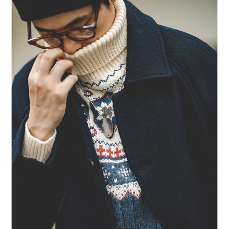 MADEN Herren Schwergewicht Baumwoll Rollkragen Schneeflocken Pullover