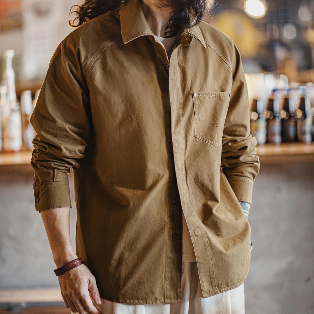 MADEN Cowboy Print Langarm Baumwoll Hemdjacke
