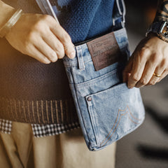 MADEN Gewaschene Denim Umhängetasche für Pendler