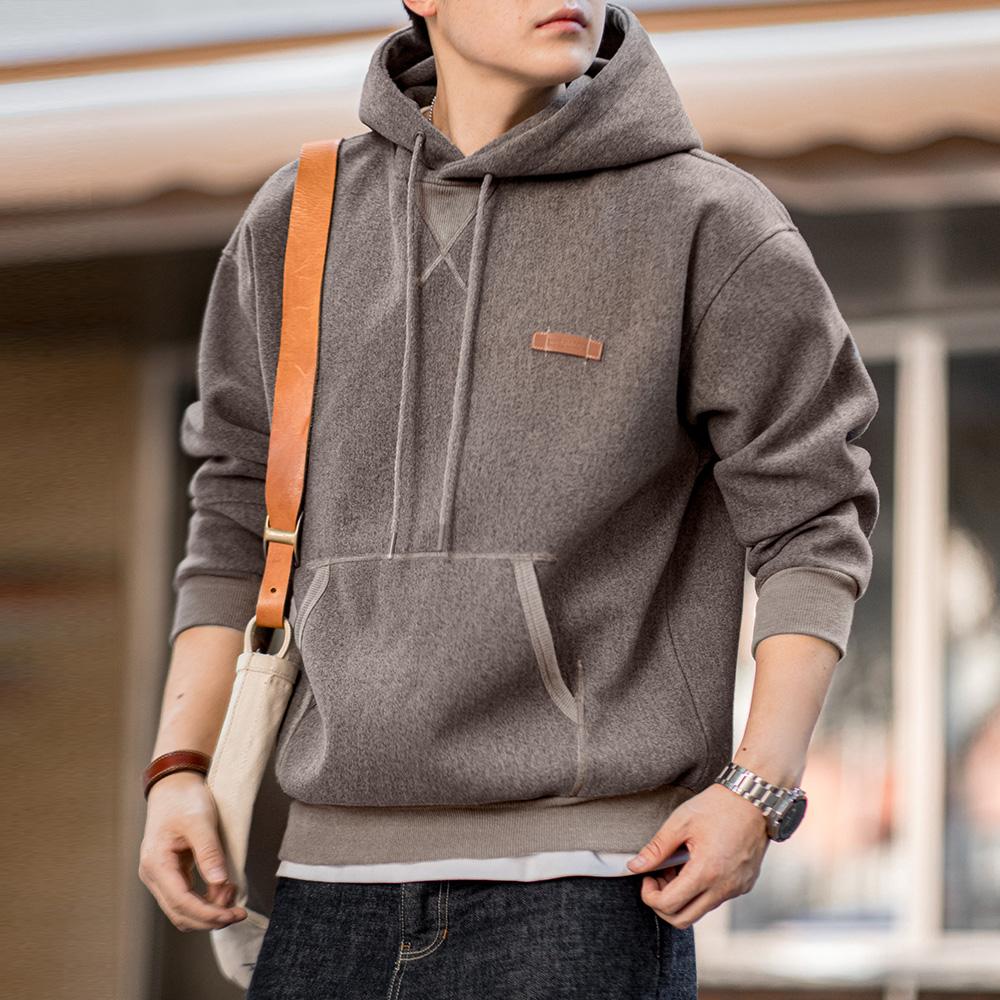 MADEN Herren Schwerer Fleece-Hoodie mit überschnittenen Schultern