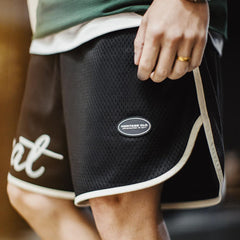 MADEN Doppel-Lagen Mesh Patchwork Basketball Shorts