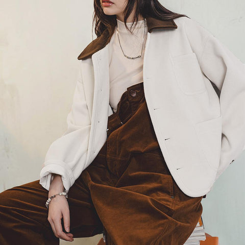 Maden Damen-Retro-Jacke – Gemütlicher Cordmantel mit Revers 