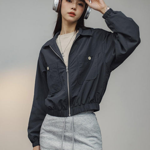 Maden Damen-Baseballkragenjacke – Lässiger rosa Mantel 