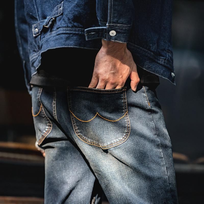 MADEN 남성용 11.5oz 워시드 셀비지 데님 진