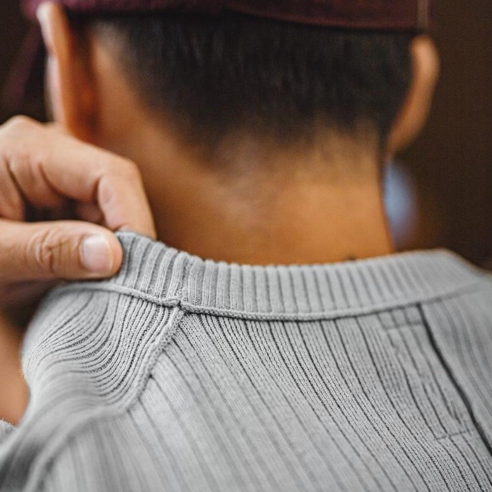 Suéter de punto para hombre MADEN gris casual, suéter de algodón acanalado estilo dinero antiguo, manga larga, ropa de punto cómoda, ajuste holgado, minimalista