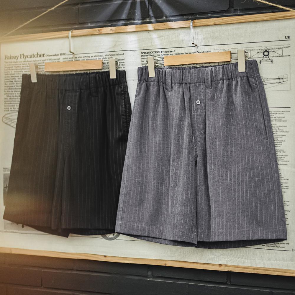 MADEN Graue formelle Shorts mit Nadelstreifen und elastischem Bund