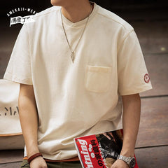 MADEN Schwere Baumwoll Baseballshirt mit Tasche
