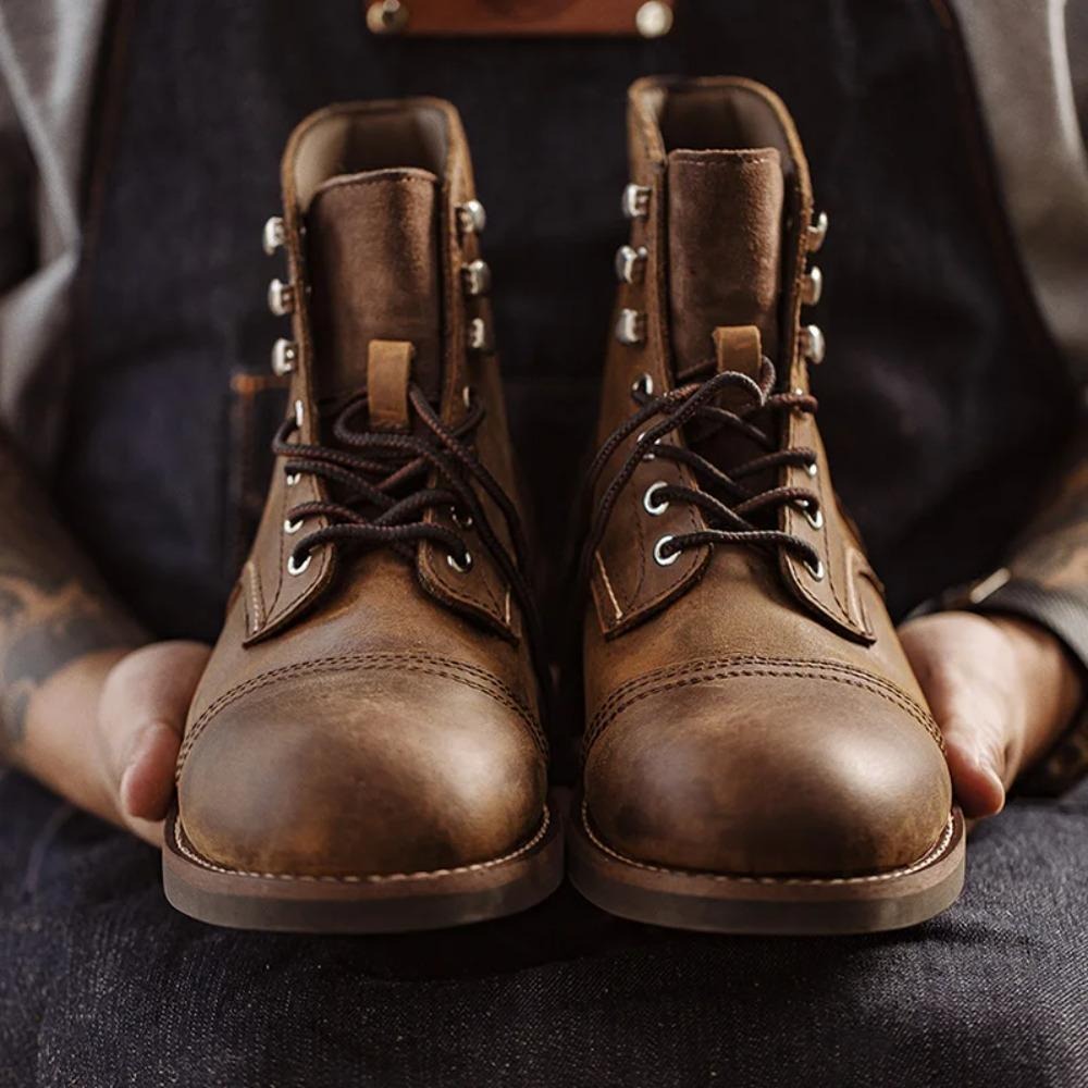 MADEN Herren Retro Leder 8111 Kampfstiefel