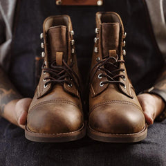 MADEN Herren Retro Leder 8111 Kampfstiefel