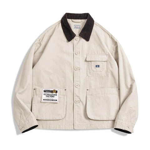 MADEN Retro Jacket Lapel Corduroy Collar Safari Jacket Big Pockets Men's Outwear