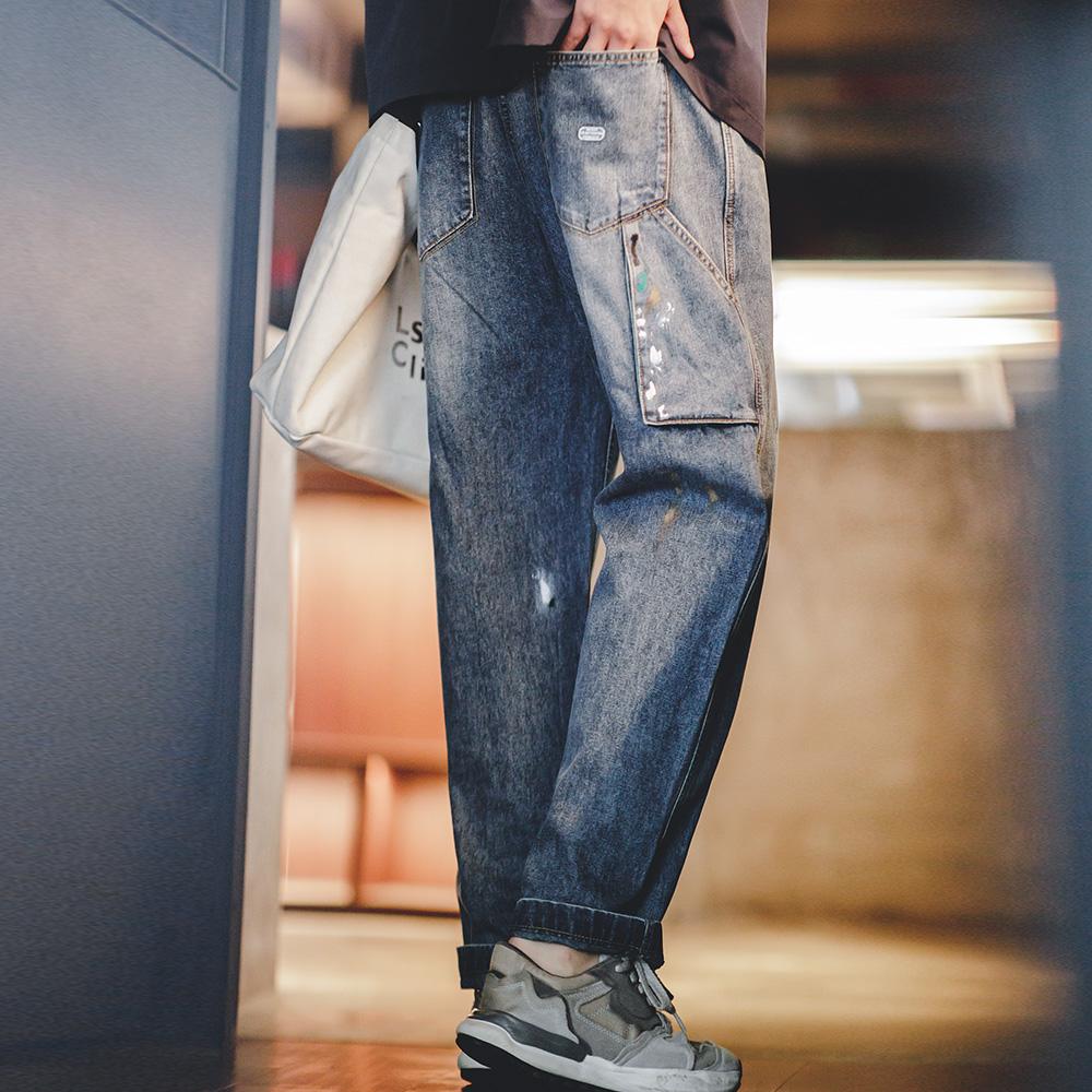 Jeans rectos de mezclilla lavados con efecto salpicado MADEN