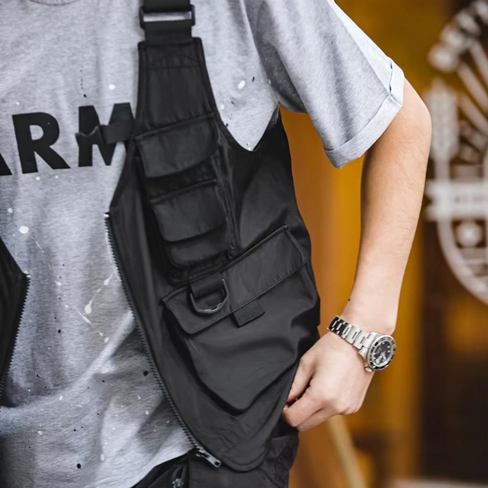 Chaleco táctico para hombre Maden con múltiples bolsillos, chaqueta bolsa retro multifuncional para fotografía, chaleco de cintura con correa ancha para el hombro, bolsa sólida