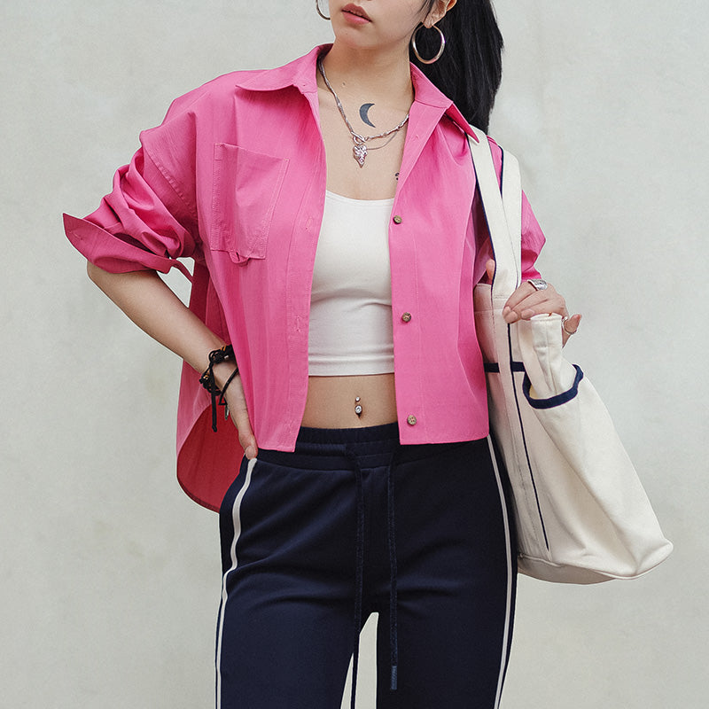MADEN Damen Vintage Rosa Oversize Hemd