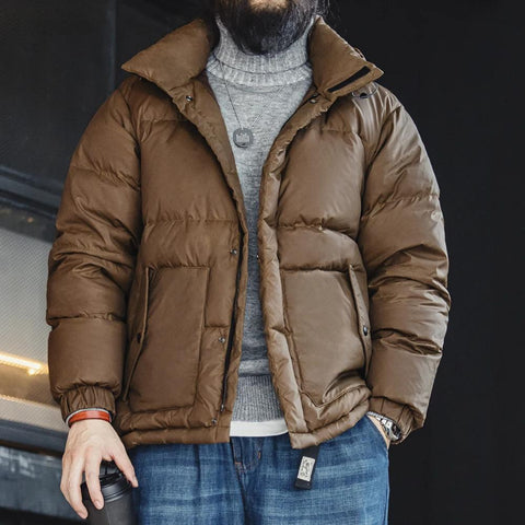 MADEN Winter Wax Surface Down Jacket for Men Removable Hooded Thickened Warm Stand-up Collar Coat Men's Padded Outwear  Clothing