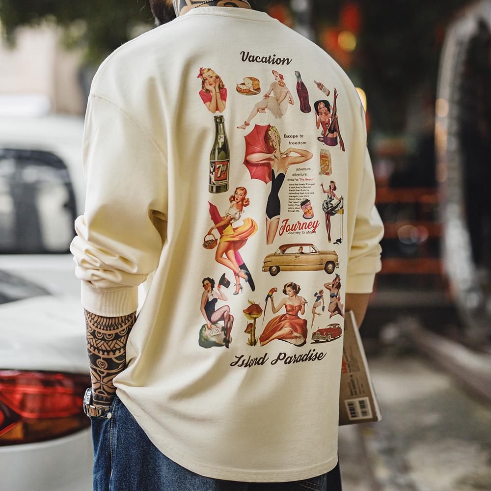 Camiseta retro de manga larga con estampado y ajuste relajado MADEN