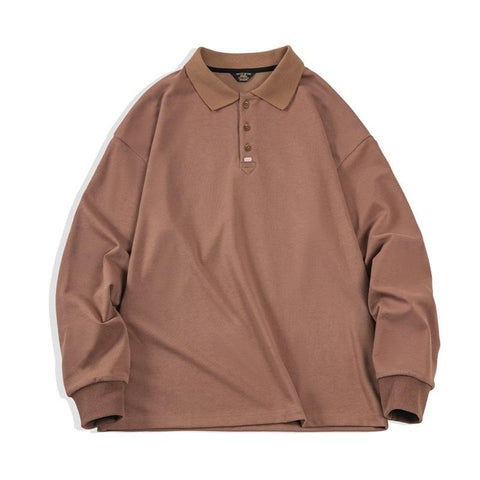 MADEN Retro Long Sleeve Polo – Classic Solid Color Tee