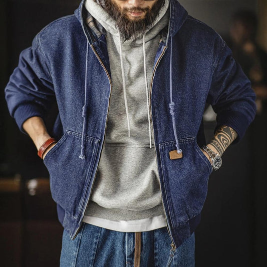 MADEN Herren Schwerer Denim Hoodie Jacke