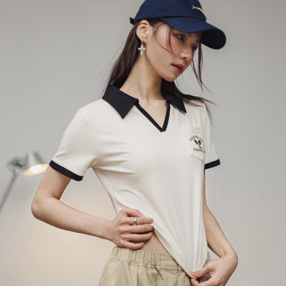 Maden Vintage V-Neck Shirt Women’s Casual Contrast Tee