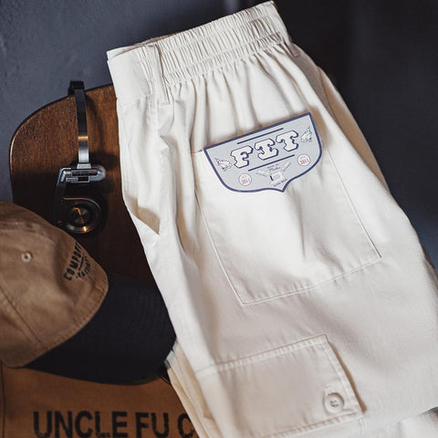 MADEN Men's White Cargo Pants Loose-Fit Straight-Leg Trousers Utility Big Pockets Design Cotton Fabric Versatile Outdoor Commutes