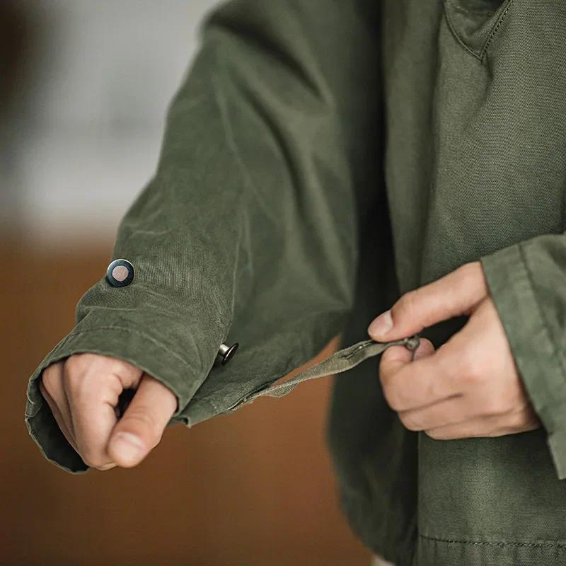 Chaqueta con capucha para hombre Maden Chaqueta de manga larga tipo cubierta Cuello con cordón Chaqueta de trabajo Puños verdes Cierre con cinta Chaqueta
