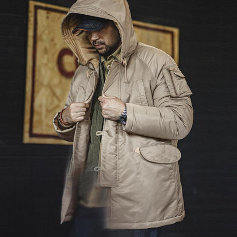 MADEN N3B Parka Retro Long Thick Hooded  Pilot Jacket for Men Winter Warm Outwear Versatile Loose-fit Coat Outdoor Cold Weather Menswear