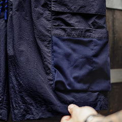 MADEN Techwear Cargo-Shorts für Herren, schnelltrocknend, Oversize, viele Taschen, Kordelzug, Outdoor-Funktion, Marineblau 