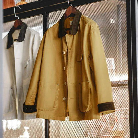 MADEN Damen Cordjacke mit Reverskragen, Herbstjacke, Ingwer- und Beigefarben, Arbeitsjacke, Oversize-Vintage-Mantel, Jagdjacke 