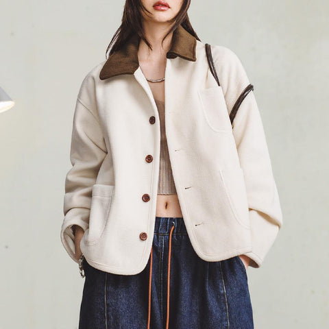 Maden Damen-Retro-Jacke – Gemütlicher Cordmantel mit Revers 