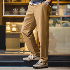 MADEN Herren Elastische Taille Gerade Geschnittene Freizeit-Hosen