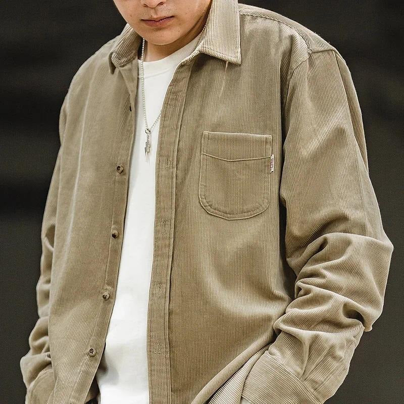 MADEN Herren Schweres Cord Shacket mit Fleece-Futter