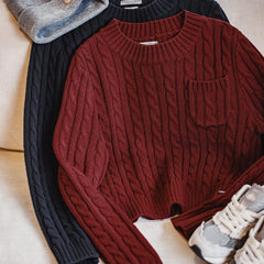 MADEN Grob gestrickter Rippstrick Rundhals Pullover