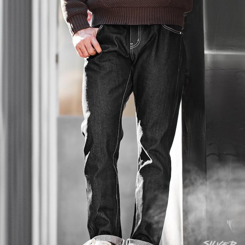 MADEN Herren Selvedge Raw Denim Gerade Bein Slim Fit Jeans