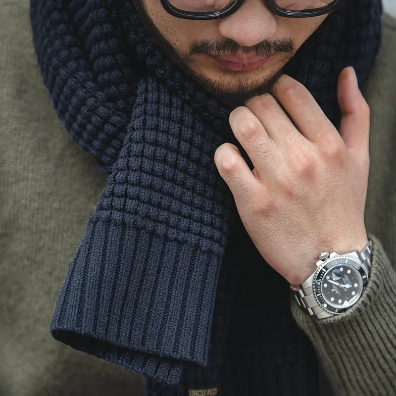 MADEN Herren Schwerer Wollmischung Strickschal