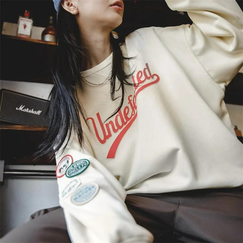 MADEN Damen American Casual Pullover Sweatshirt mit Kontrasteinsatz, Raglanärmeln, Langarm-Topcoat im Academy-Stil 