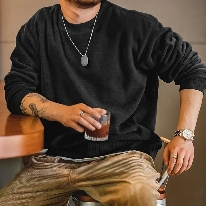 MADEN Retro O-Neck Fleece Sweatshirt – Oversize Pullover Streetwear Thickened